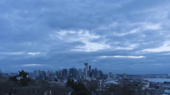 Seattle Skyline on Cloudy Evening