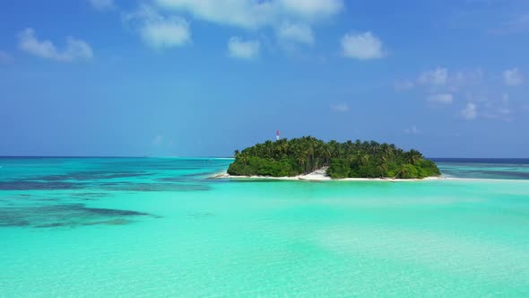 Tropical flying island view of a paradise sunny white sand beach and aqua turquoise water background