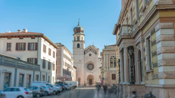 Vintage Buildings and Cathedral Against Blue Sky in Trento