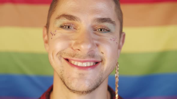 Happy Transgender Woman with Makeup Smiling and Posing for Camera