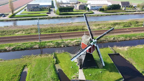 Aerial View of Traditional Dutch Windmill, Netherlands, Holland