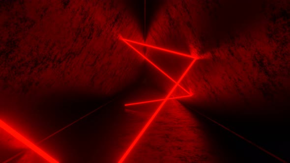 Red Laser Ray Moving and Bouncing in Triangle Dark Tunnel