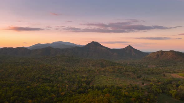 Aerial view Beautiful of morning scenery Golden light sunrise.