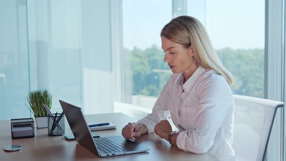 Young Manager Working on Laptop Having Belly Ache in Office Menstruation