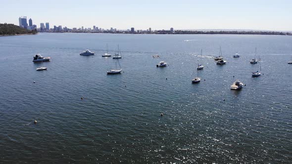 Aerial view of Boats by the City in Australia	