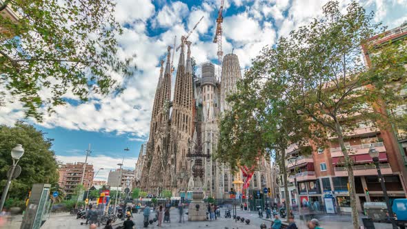 Sagrada Familia, a Large Roman Catholic Church in Barcelona, Spain Timelapse Hyperlapse