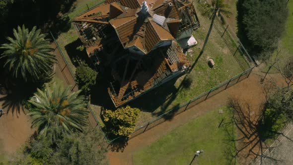 AERIAL - El Tambito rundown dance hall, Palermo, Buenos Aires, Argentina, lowering