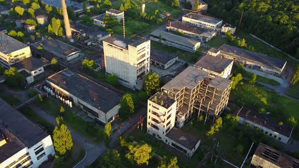 Old Ruinous Factory At Sunset