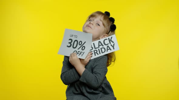 Child Kid Girl Showing Black Fridayand Up To 30 Percent Off Discount Advertisement Inscriptions Text