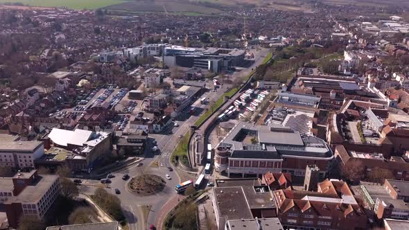 Aerial shot of the ring road in Canterbury, Kent