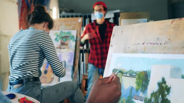 Art Students are Painting During a Class in the Studio