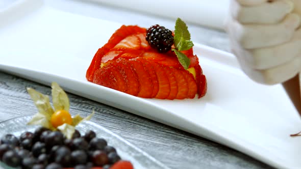 Dessert with Slices of Strawberry.