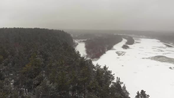 Misty River Valley Near the Forest