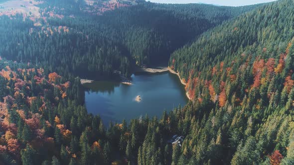 Wonderful Mountain Lake with Small Island in Middle