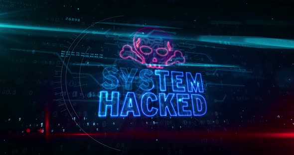 System hacked alert with skull symbol abstract loopable animation
