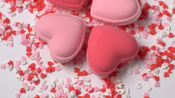 Heart Shaped Macaroons Rotate on a White Background