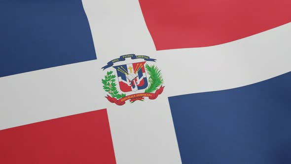 National Flag of Dominican Republic Waving Original Size and Colors 3D Render Dominican Flag Textile