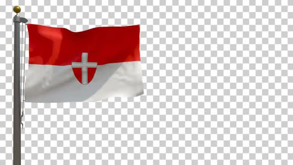 Vienna City Flag (Austria) on Flagpole with Alpha Channel - 4K