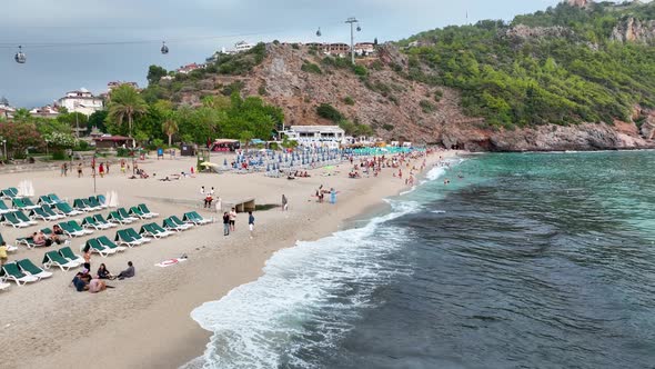 People swim in the sea aerial view 4 K Turkey Alanya