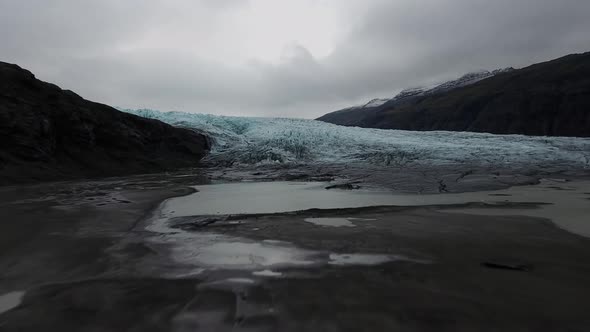 Flying over a glacier in Iceland