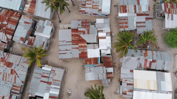 Aerial View African Slums Dirty House Roofs of Local Village Zanzibar Nungwi