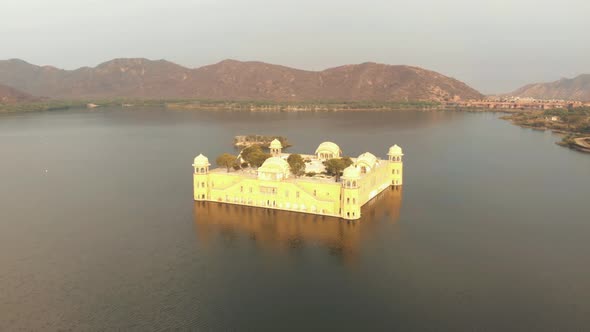 Jal Mahal palace in the middle of Man Sagar Lake in Jaipur city - aerial