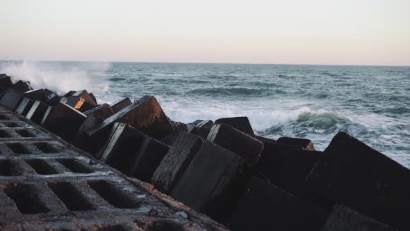 Sea Waves in a Storm on a Cold Day Slow Motion 