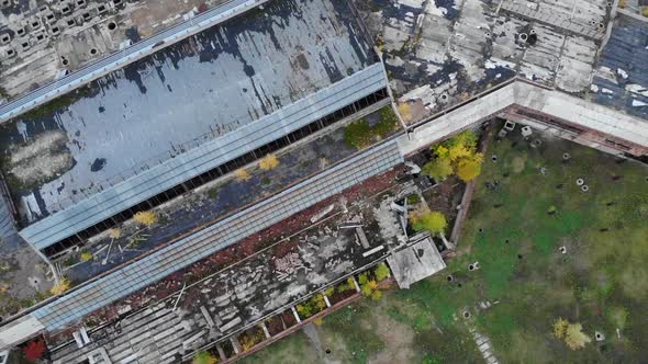 Top Down View on Rusted Building of Abandoned Airport