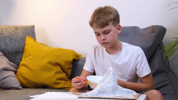 Schoolboy Makes Creative Project in Form of Papier Mache Mountain