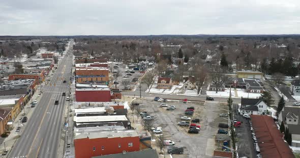 Oxford, Michigan downtown drone videoing sideways.