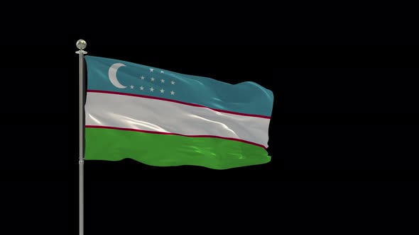 Uzbekistan Flag Pole Looping  Animation Include Alpha Channel