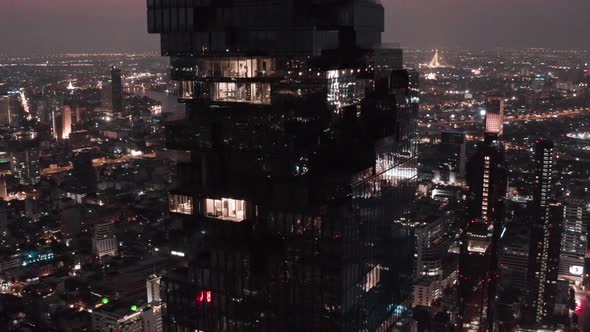 Aerial View of Sathorn District, Chong Nonsi, King Power Mahanakhon Tower and Skywalk in Bangkok