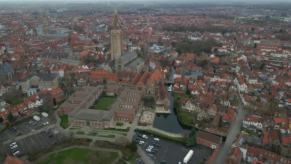Aerial rotation of Bruges near Site Oud Sint-Jan