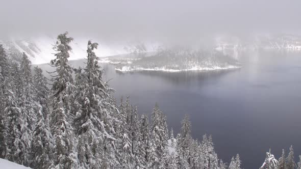 Crater Lake In Oregon On A Cold Winter Day