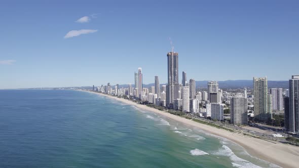 Surfers Paradise On A Clear Day On The Gold Coast With Blue Water, Queensland, Australia - aerial  d