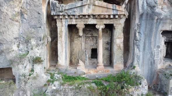 Tomb of Amyntas like in Petra. The Fethiye Tomb. Tombs carved into the rock from the time of the anc