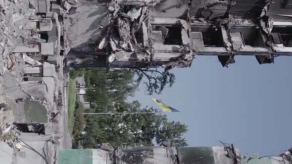 Vertical Video of the War in Ukraine  a Destroyed Building in Borodyanka