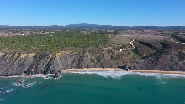 Aerial View of the Portuguese Mountain Coastline Vicentina