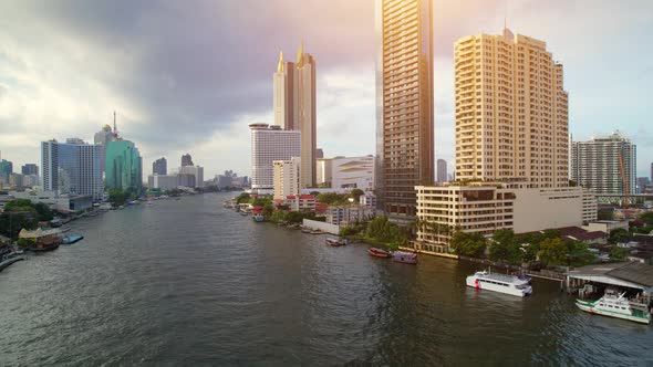 4K : Aerial drone footage fly over the Chao Phraya River