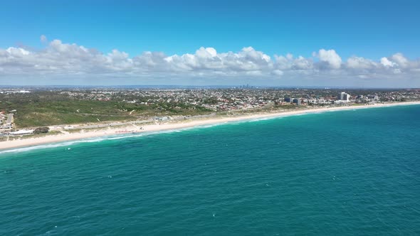 4k Drone Trigg Island Beach with Perth City in the Background