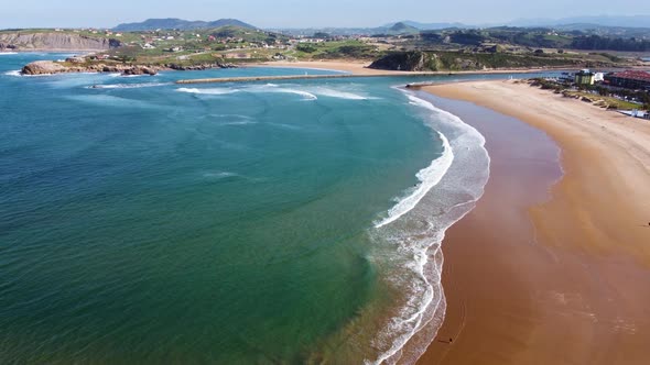 Aerial View of a Scenic Coastline Landscape in Suances Cantabria Spain