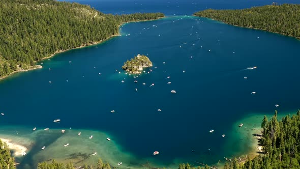 Aerial View Of Boats On The Scenic Lake Tahoe In California - timelapse