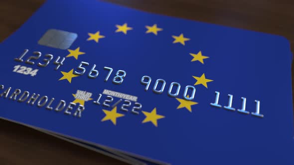 Plastic Bank Card with Flag of the European Union
