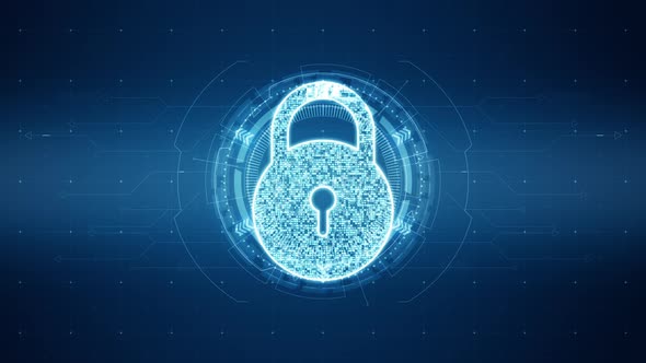 Blue Security key with rotation circle with HUD technology futuristic elements abstract background alt