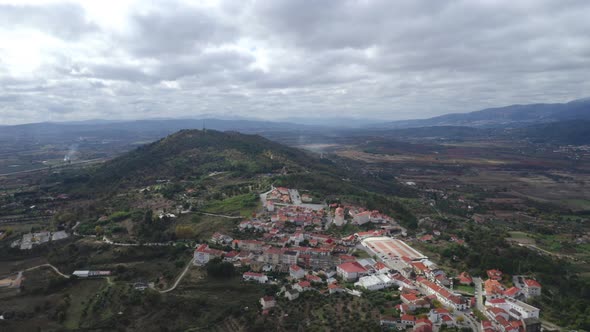 Belmonte historic village drone aerial view of castle in Portugal