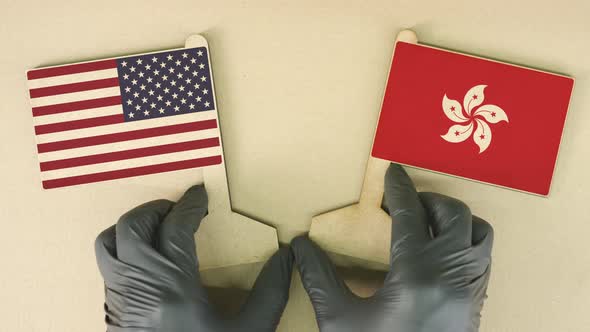 Flags of the USA and Hong Kong Made of Recycled Paper