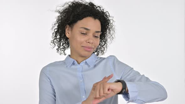 Portrait of Professional Young African Woman Using Smartwatch