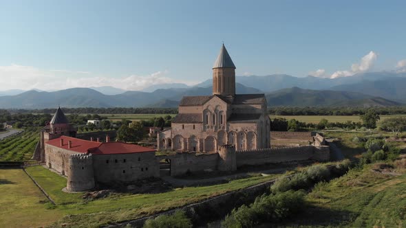 Aerial view to Alaverdi Monastery located in Kakheti region, Georgia 2019