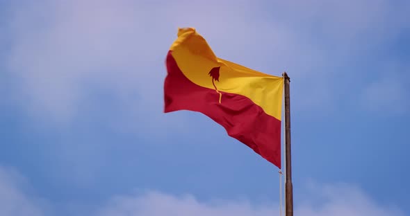 Jaisalmer Flag Is Waving on Skies Background. Rajasthan, India alt