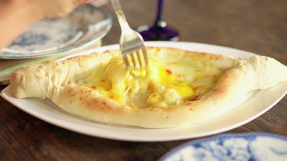 Georgian pie khachapuri adjarian mix up cheese and egg